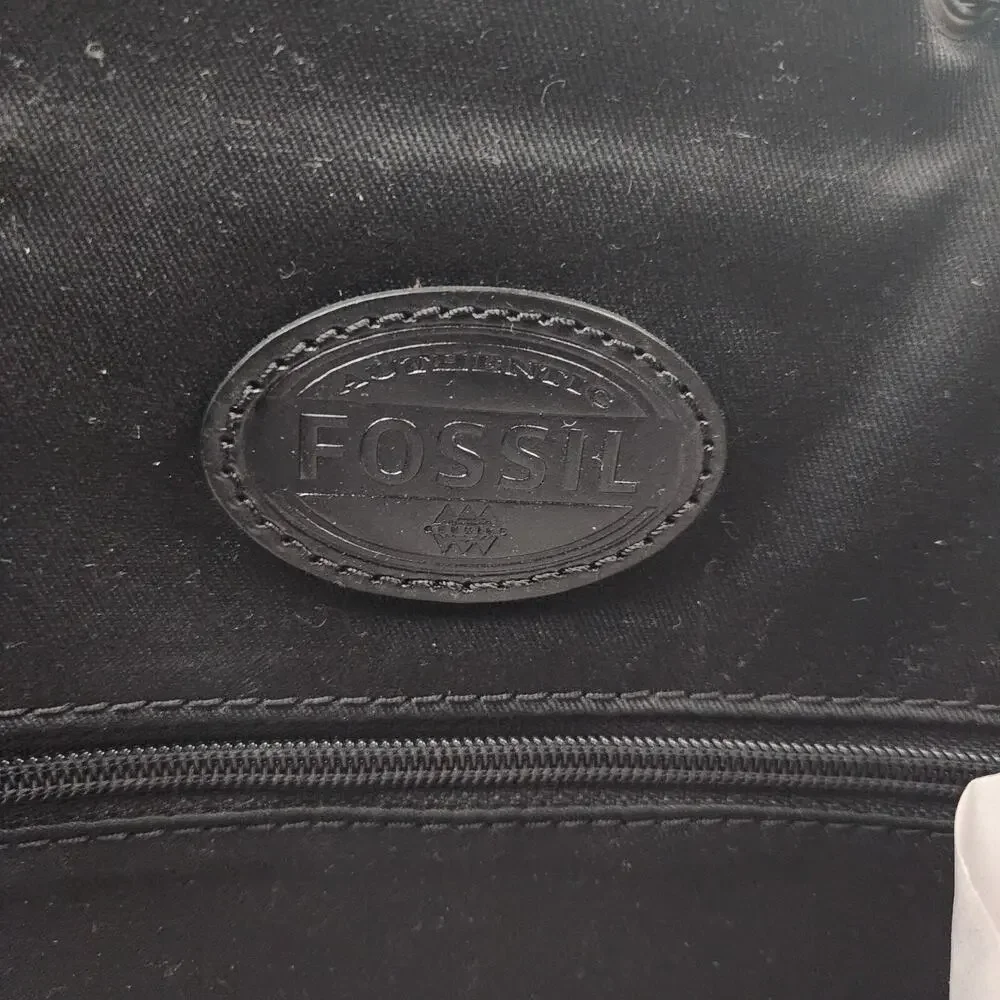 NWT Fossil Rucksack Black Emerson Leather Woven Canvas Straps Tassel Drawstring